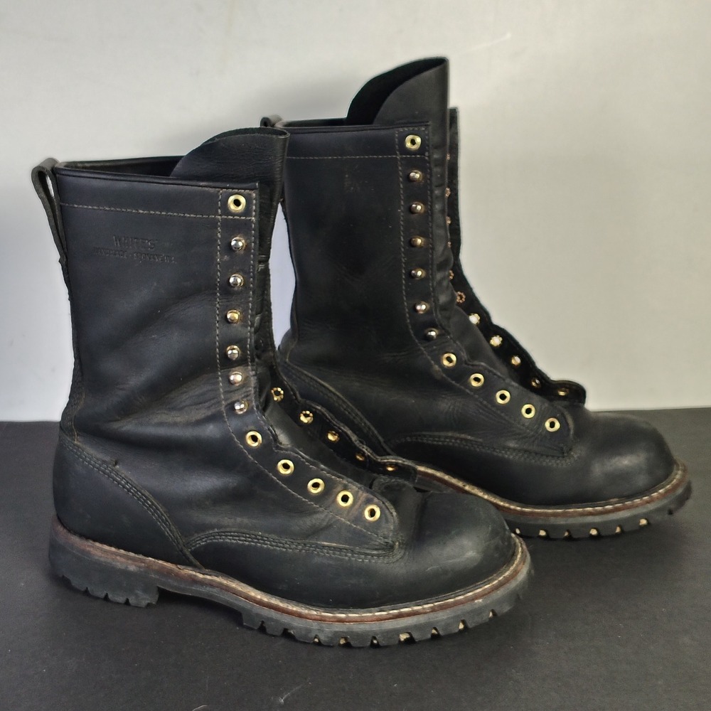 White's Boots Mens Smoke Jumper 10.5 D Black Leather Vibram Lug Sole Work Boots
